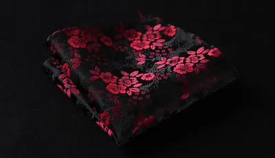 Luxury Rose Red Floral Paisley Black Tie Wedding Silk Pocket Hanky Set Gift UK • £3.64