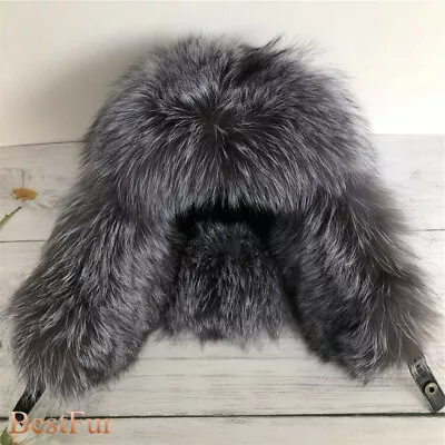 Men's Real Fox Fur Hat Russian Ushanka Aviator Trapper Hunter Ski Earlap Cap • $35.13