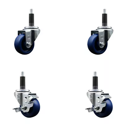 3 Inch Solid Poly Wheel Swivel 1 Inch Expanding Stem Caster Set 2 Brakes SCC • $119.55