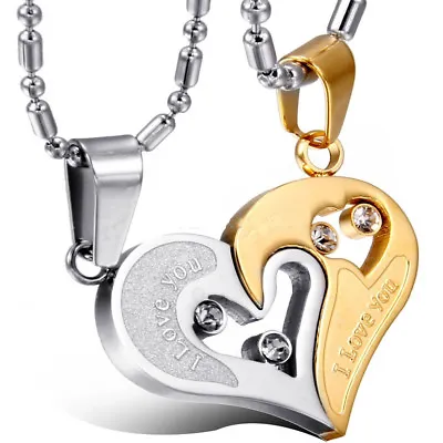 Stainless Steel Men Women Lover Couple Necklace I Love You Heart Shape Pendant • $8.99