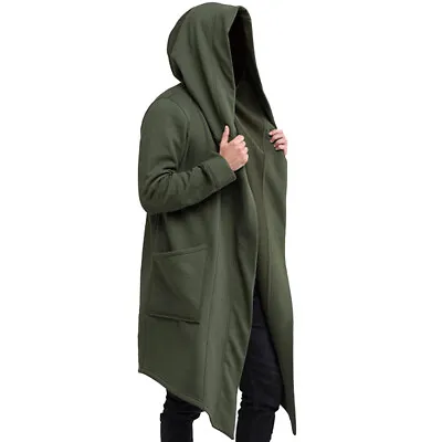 Mens Hoodie Long Cloak Cape Jacket Cardigan Hooded Trench Coat Casual Outwear • $25.68