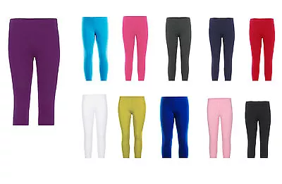 Girls 3/4 Length Cropped Leggings Plain New Dance Stretch Child Teens 2-13 Years • £3.75