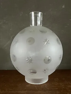 Vintage Clear Glass Globe Moon & Stars Oil Lamp Shade 9.5” Tall 2 14/16” Fitter • $195