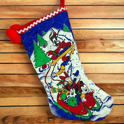 VTG Disney Characters Christmas Stocking 15” Quilted Double Side Sledding Mickey • $14.87