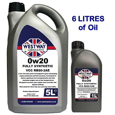 0W20 Volvo Spec Synthetic Engine Oil 0w/20 - 6 Litres Meets VCC RBS0-2AE - 6L • £37.99