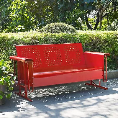 Red Metal Patio Glider 3 Seat Sofa Home Outdoor Furniture Garden • $659.50
