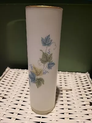 Vintage Enesco Frosted Glass Blue Leaves Decor Vase 8inches Tall Bx3 • $5