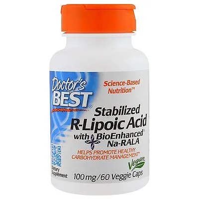 Stabilised R-Lipoic Acid - 60 - 100mg Vcaps By Doctor's Best - Vegan & Non-GMO • £28.08