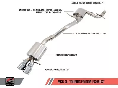 AWE 3015-22058 Tuning For 12-18 Mk6 GLI 2.0T-Mk6 Jetta 1.8T Touring Exhaust • $945