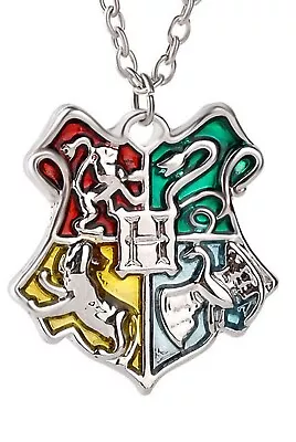 Harry Potter Hogwarts Crest Pendent Necklace - Silver - Fast US Shipper! • $11.99