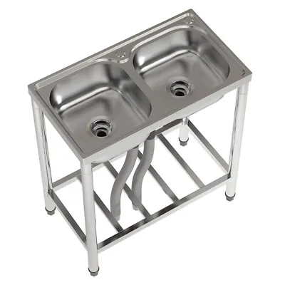 Stainless Steel Camping Sink Outdoor Double Bowl Hand Wash Basin & Drainage Unit • £65.95
