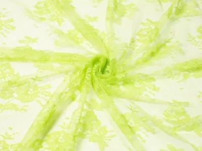 Minerva Chantilly Tulle Lace Fabric Lime Green - Per Metre • £12.58