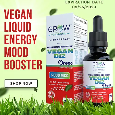 VitBoost Vegan Liquid B-12 Drops – 5000 Mcg ENERGY & MOOD BOOSTER $SAVE 45% OFF • $19.90