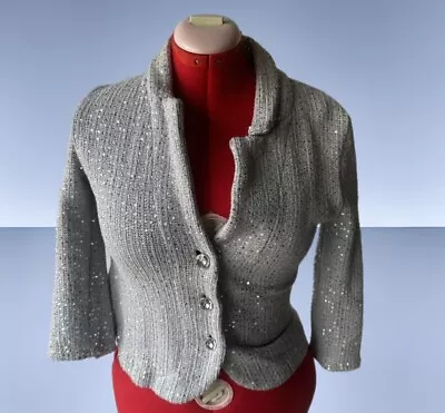 ECI  New York Size S Sequin  Sweater Jacket Faux Cystal Buttons • $35
