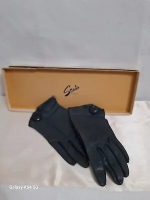 Vintage 1950's Bacho Navy Blue Kidskin Ladies Driving Gloves Size 7 Retro Design • $15.99