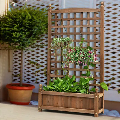 £35.95 • Buy Large Wooden Garden Planter Box Trellis Planter Flower Pot Stand W Climbing Grid