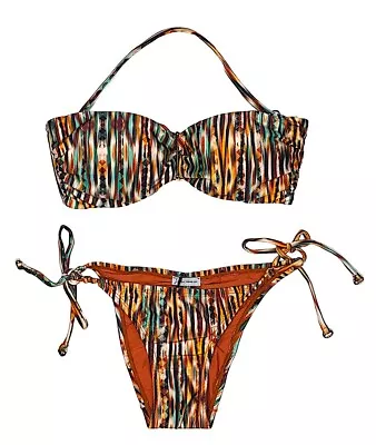 Lenny Niemeyer Bikini Strapless Bandeau / Long Triangle Bottom SMALL NWT Brazil • $48