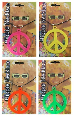 Peace Sign Fancy Dress Necklace 1960s Hippie Medallion Hippy Neon Jewellery 50s • £3.29