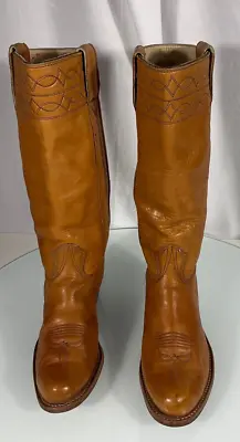 Stewart 1977 Vintage Great Western Mens Boots Fine Beige Brown Leather Size 8 D • $59.99