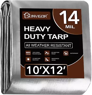 SILVER 14 Mil Vinyl Tarp Extreme Heavy Duty PVC Tarp Heat Seam-Choose Your Size • $115.50