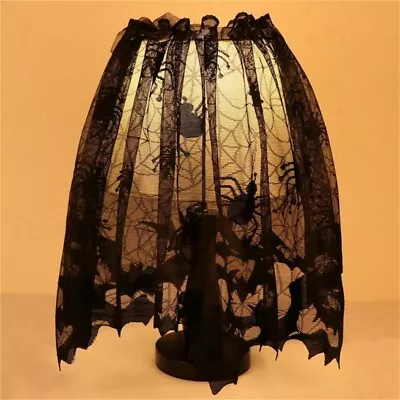 Hot Black Lace Bat Cobweb Halloween Lamp Shade Drape Topper Curtains House Decor • £4.50