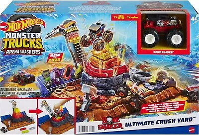Hot Wheels Monster Trucks Arena Smashers Bone Shaker Ultimate Crush Yard Playset • $24.98