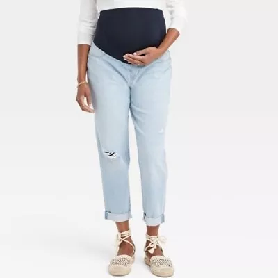 Isabel Maternity Over Belly Distressed Boyfriend Jeans Crop Women 32 14 NEW • £17.94