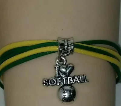 Sports Rope Charm Bracelet-green/yellow Baseball/softball-6 1/2 -8 1/2  #201 • $2.99