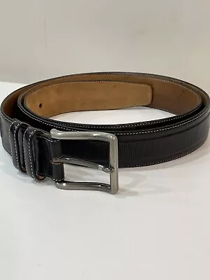 Mezlan Belt Mens Size 42 Black Leather Thin Ribbed Made In Spain 8853/35 • $40