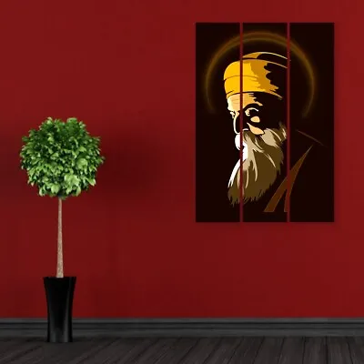 £22.21 • Buy Sri Guru Nanak Dev Ji Split 3 Panels Art For Living Room Walls #334 - HKTPIC-UK