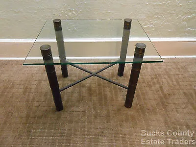 Vintage MidCentury Hollywood Regency Faux Bamboo Brass Based Glass Top End Table • $395