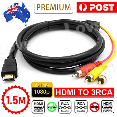 $5.45 • Buy 1.5m HDMI Male To 3 RCA Video Audio Converter Component AV Adapter Cable AU