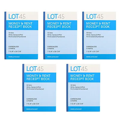 Lot45 Money Rent Receipt Book 5 Piece Set - 7.6x11in - 3 Part Carbonless Books • $14.59