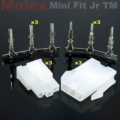 3-Pin Connector - (3 Complete Set) Molex Wire . With Pins - Molex Mini-Fit Jr ™ • $10.12