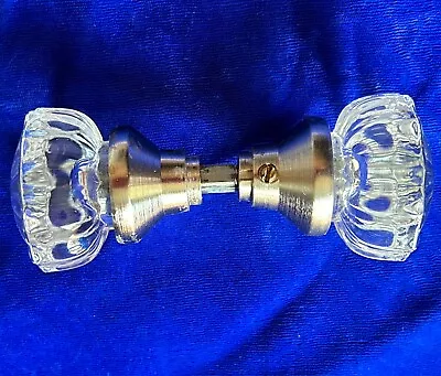 Vintage Antique Crystal 12 Point Door Knob Set Brass Clear Glass 2  Diameter • $15