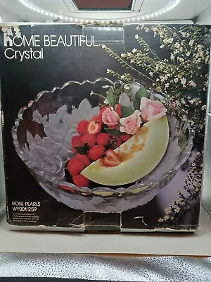 Vintage Home Beautiful Crystal Rose Pearls SALAD BOWL 12  With Box #WY001/259 • $15.65