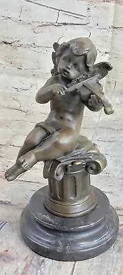 High Quality Little Boy Angel Playing Violin Bronze Sculpture Hot Cast Figure NR • $259