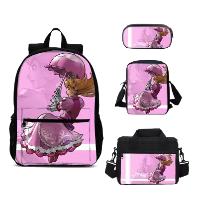 Princess Peach Super Mario Kid Backpack Set 4 Pieces Schoolbag Pen Bag Lunch Bag • $17.09