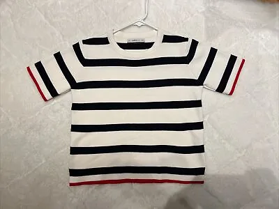 Zara Knit Top Size S Sweater Short Sleeve Striped Black White • $12