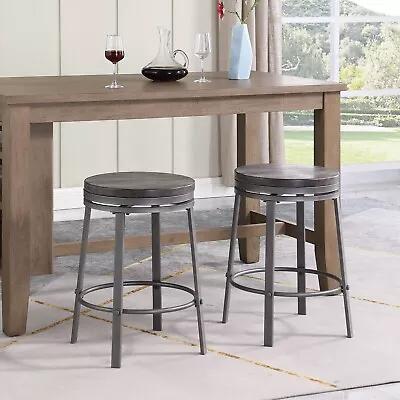 OUllUO 24  Swivel Round Bar Stools Set Of 2 Solid Wood Gray Counter Height • $129.99