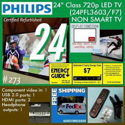 Philips 24  Class 720p LED TV (24PFL3603/F7) With Remote & Stand / NON SMART TV • $62.22