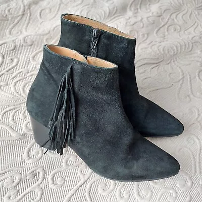 Office Black Suede Tassel Ankle Boots Size 4 • £18.99