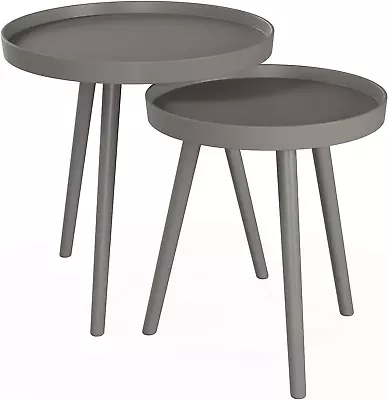Nesting End Set Of 2 Round Mid-Century Modern Accent Table Gray • $145.12