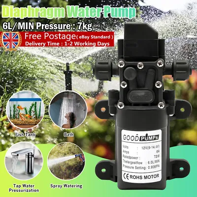 72W 12V Water Pump High Pressure Diaphragm Self Priming 130PSI 6L RV Caravan 6A • £15.99