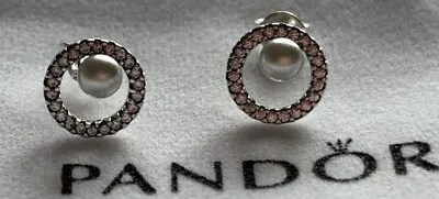 Treated Freshwater Cultured Pearl & Pavé Halo Stud Earrings Pandora X • £60