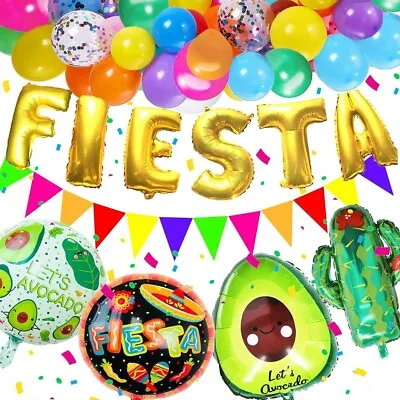 Mexican Party Decorations 77Pcs Balloons Cactus Avocado Bunting Fiesta Mexico • £8.75