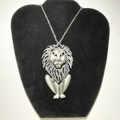 Vintage Pewter Mod Stylized Articulated Lion Pendant Necklace Silver Tone Chain • $50