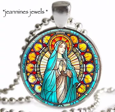 Virgin Mary Necklace RELIGIOUS CAHTOLIC ART PRINT Silver Charm Pendant • $21.99