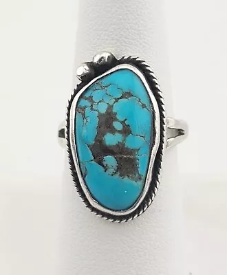 Vintage Navajo Handmade Sterling Silver Natural Blue Turquoise Ring Sz 9 • $95