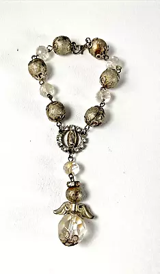 Vintage Catholic Mini Pocket/Bracelet Rosary 8” Silver Tone Beads Angel Shape • $10.50